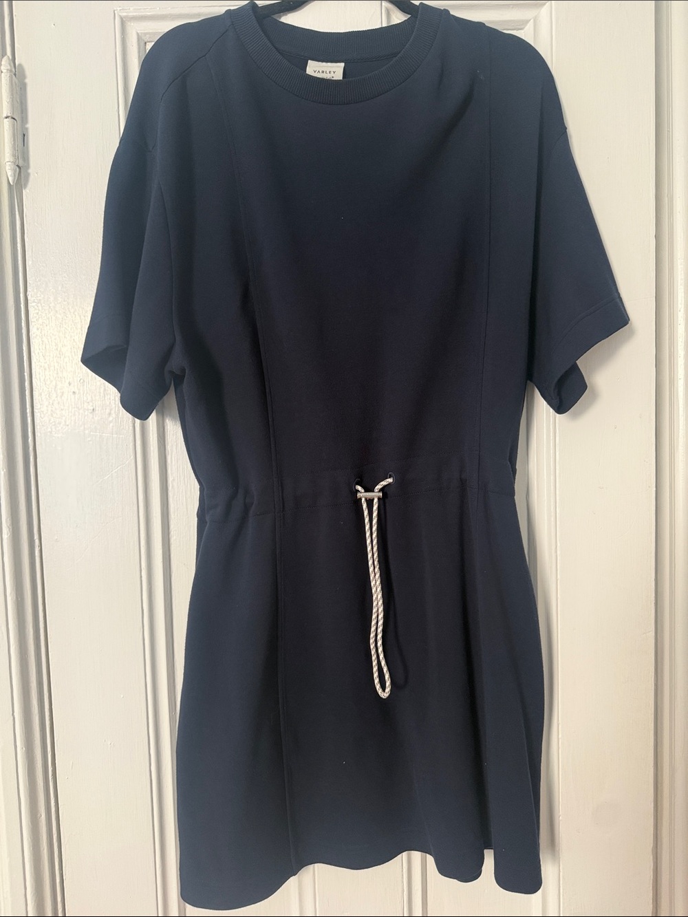 Varley Double Soft Navy Drawstring Short Sleeve Dress